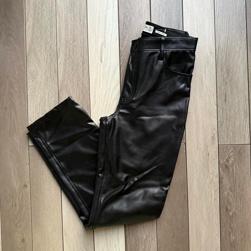 Black vegan leather straight pants